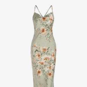 Zaful Floral Slit Silky Criss Cross Open Back Cami Dress